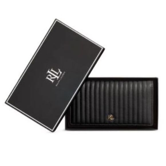 Ralph Lauren Women's Quilted Leather Foldover Wallet in Black - Picture 1 of 4
